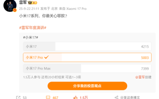 雷军调查小米17系列哪款最受关注：小米17 Pro Max遥遥领先 !
